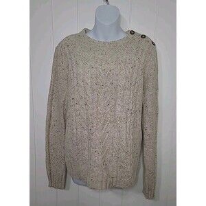 Vintage Studio Works Sweater Womens Large Beige Fisherman Wool Blend Cable Knit